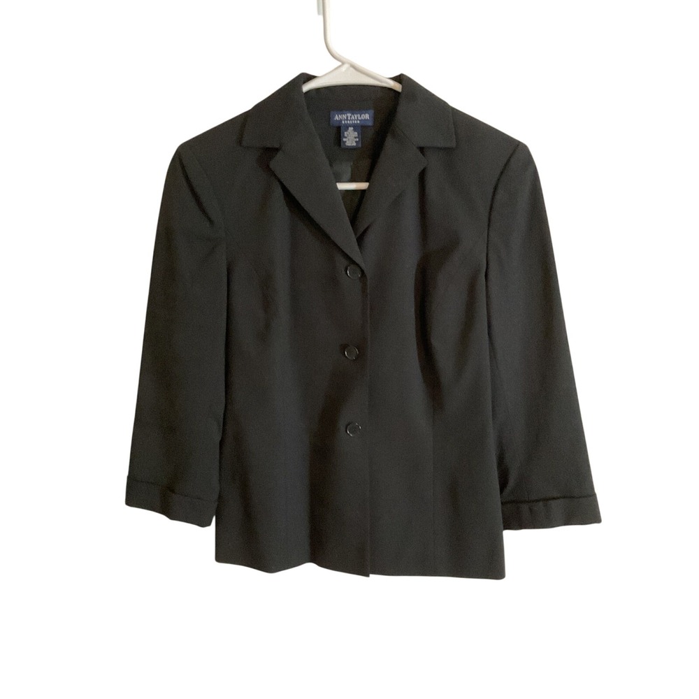 Ann Taylor Stretch Black 3-Button Blazer Jacket Womens‎ 2P Petite Rayon Blend